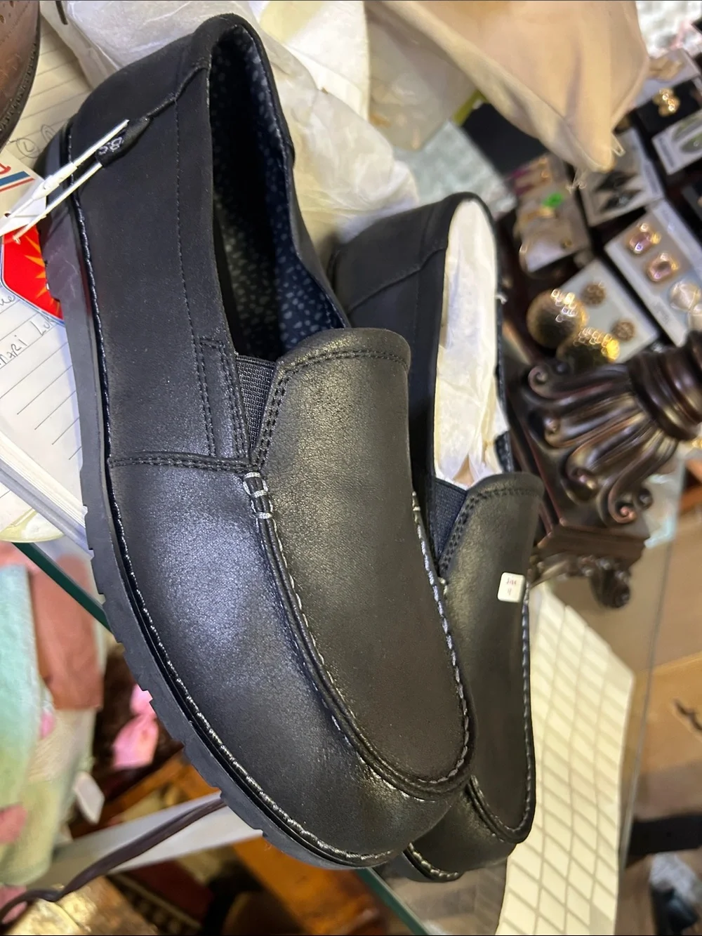 BOBS from Skechers Black Slip-On Loafers with Contrast Stitching